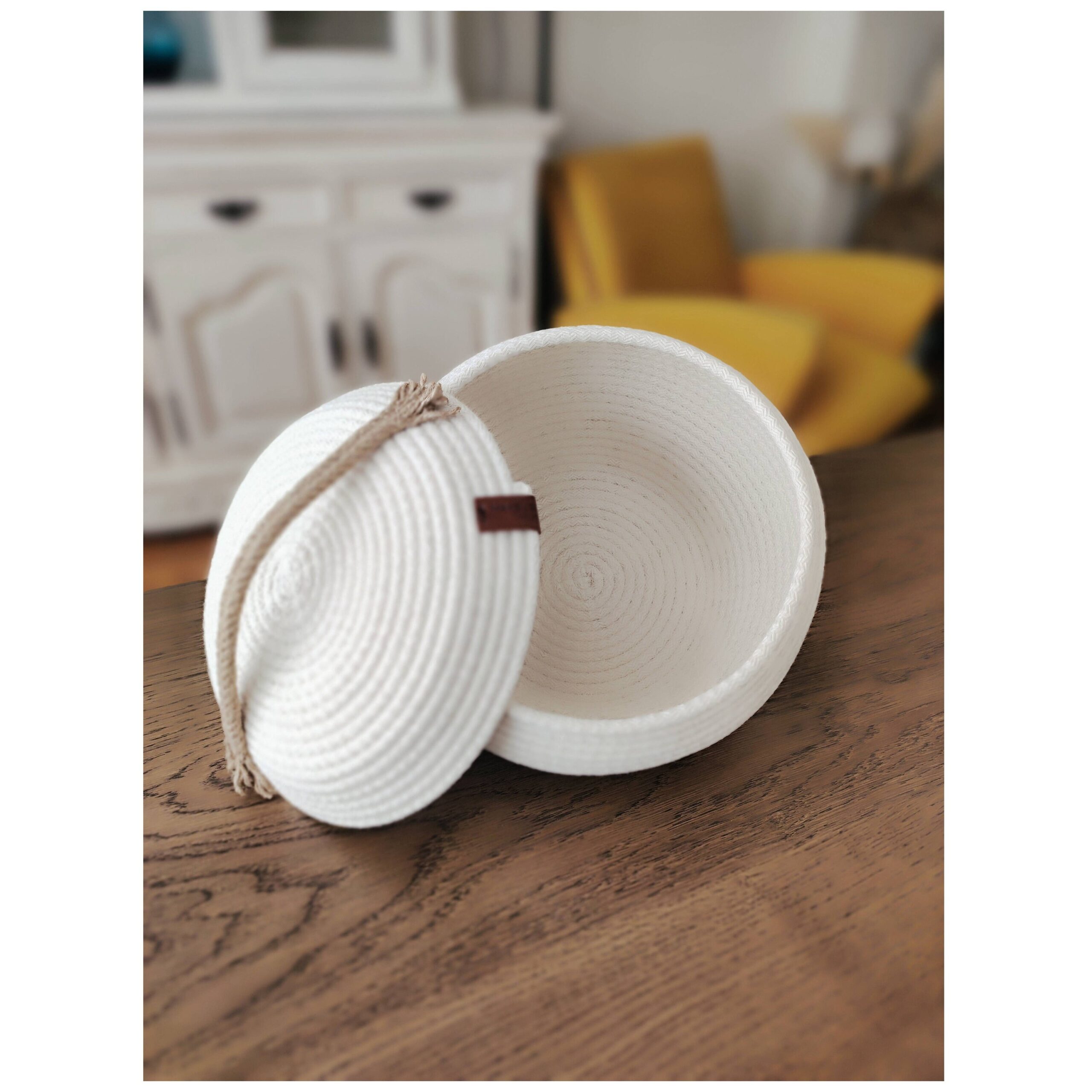 Cotton Rope Basket with Lid: Round Decorative Storage Organizer - Image 4